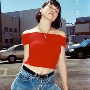 brandy melville red ruffle top